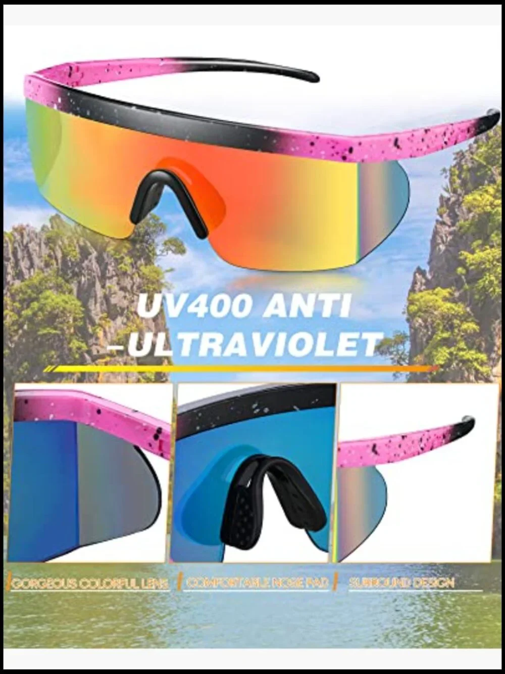 3 Pair Neon Retro Mirrored Sunglasses Semi Rimless PC Material Sport